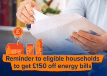 Reminder to eligible households to get £150 off energy bills