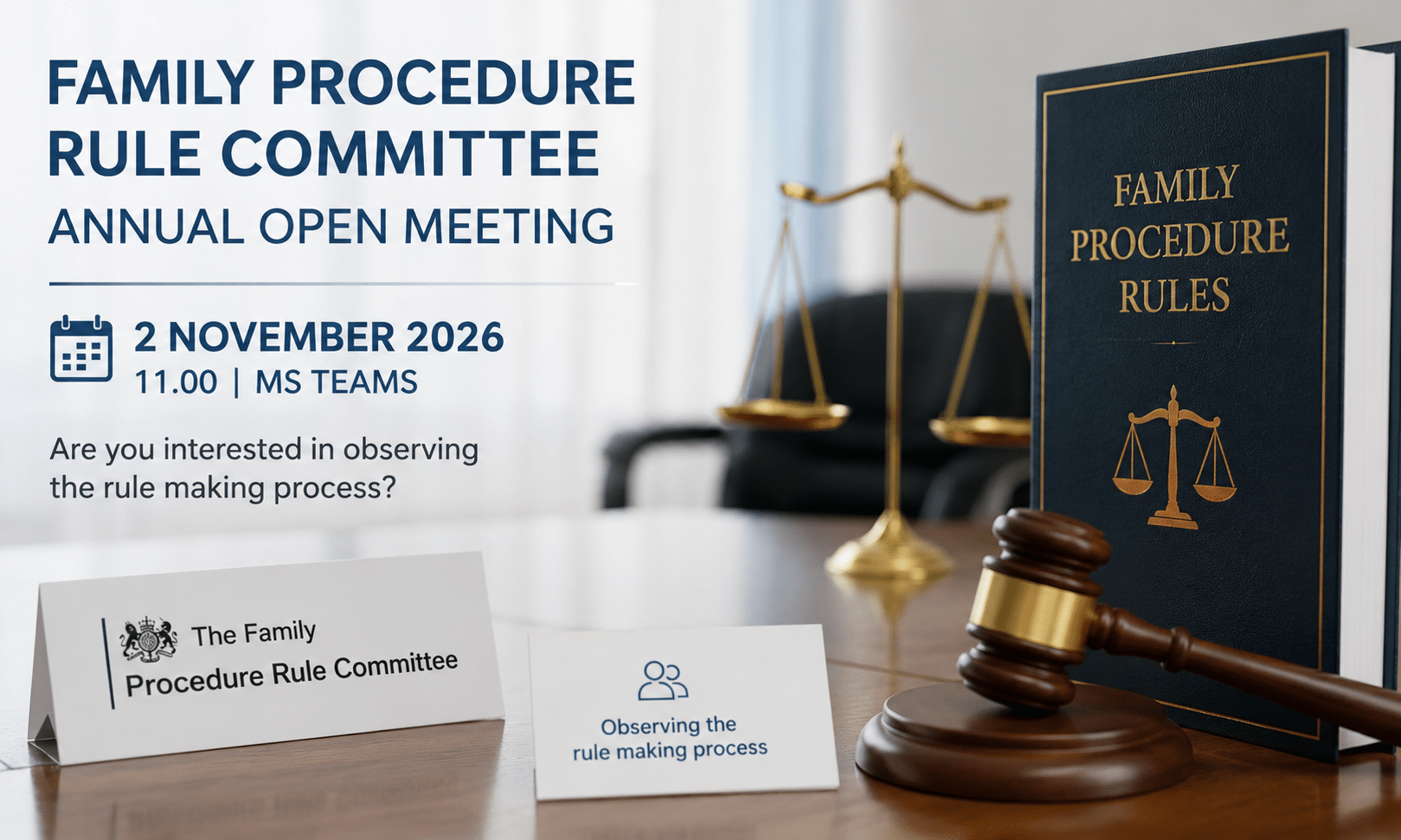Family Procedure Rule Committee'nin 2026 yılı yıllık açık toplantısını duyuran görsel